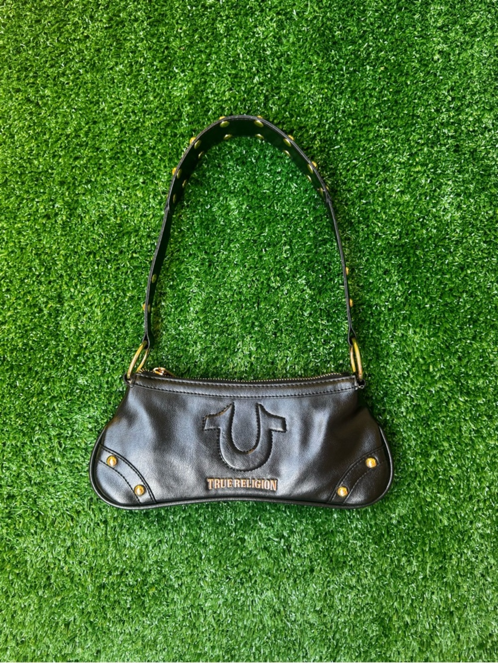 True Religion Black Leather Shoulder Bag